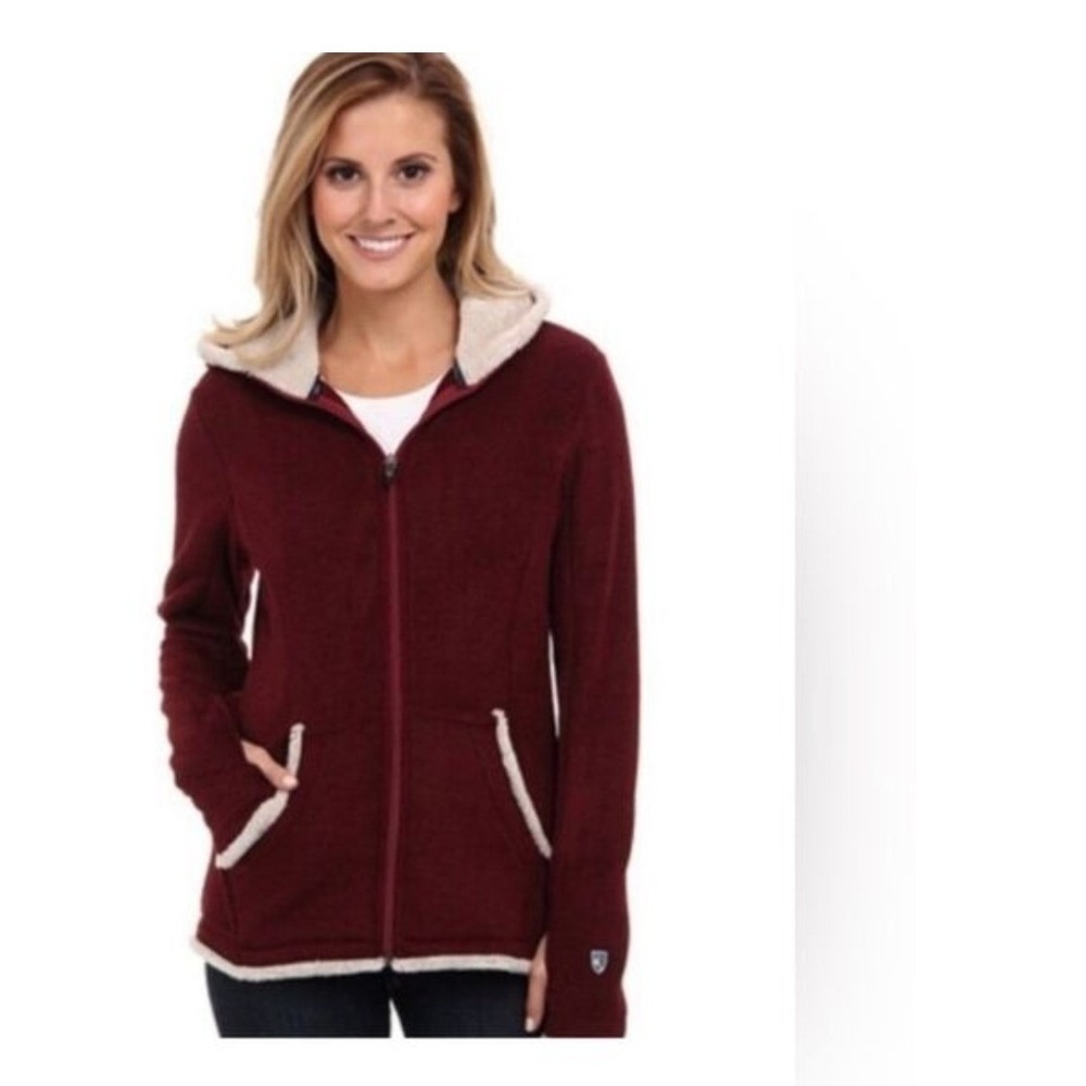 Kuhl‎ Apres Alfpaca Lined Hooded Fleece Jacket Cranberry Red S Full Zip Hoody